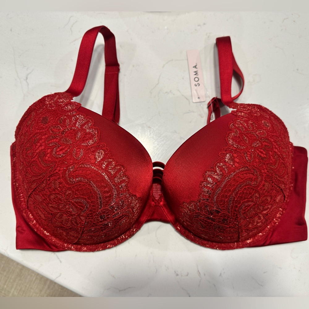 Soma Stunning Push-Up Plunge Bra - Red Lace